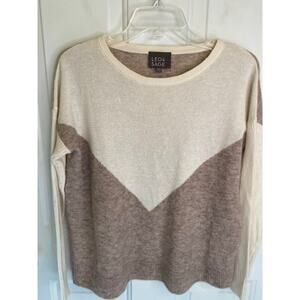 WOMENS LEO & SAGE WOMENS TAUPE CREAM WOOL CASHMERE CREW-NECK SWEATER SZ SMALL